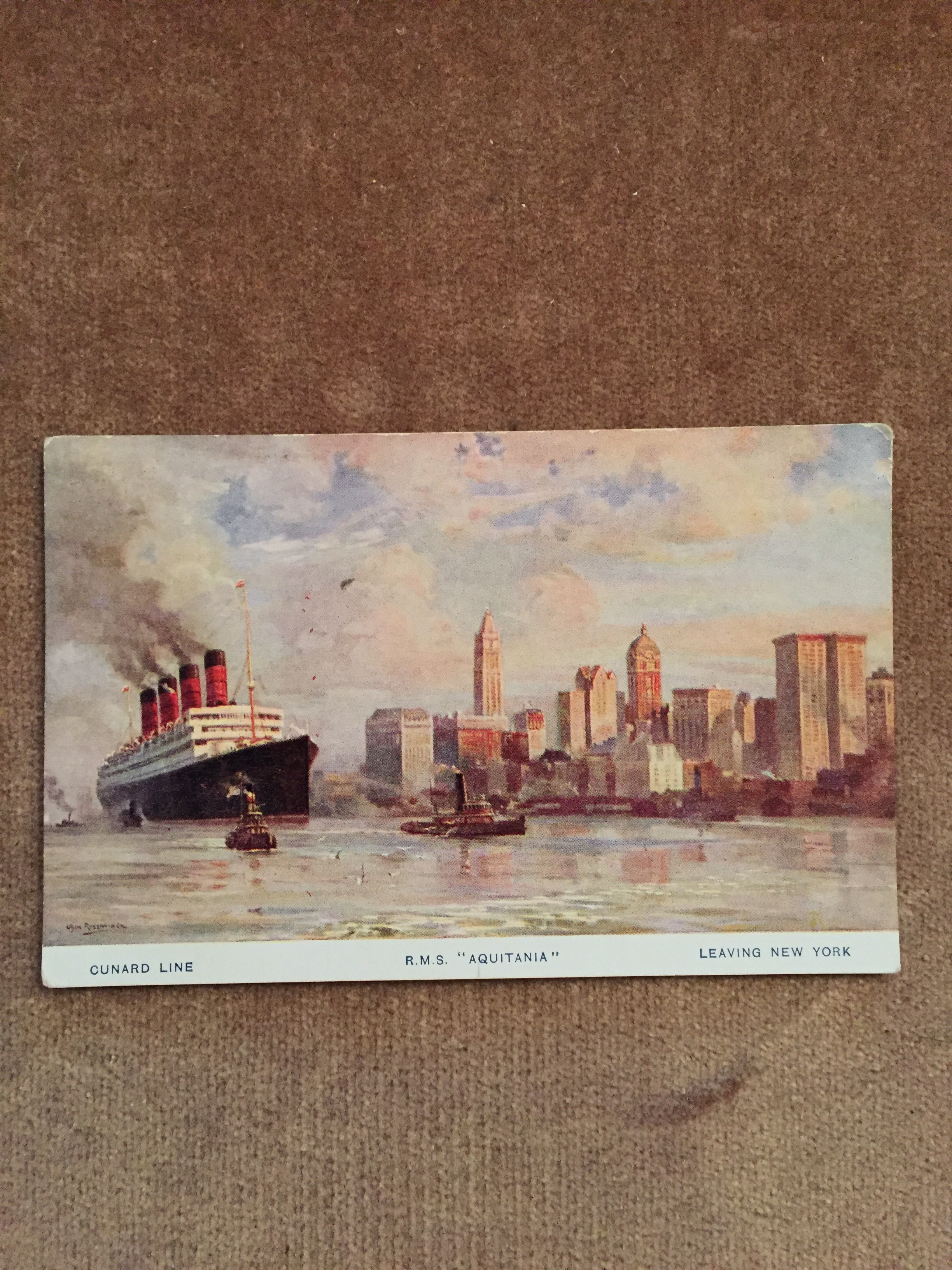 UNUSED COLOUR POSTCARD FROM THE OLD VESSEL THE RMS AQUITANIA